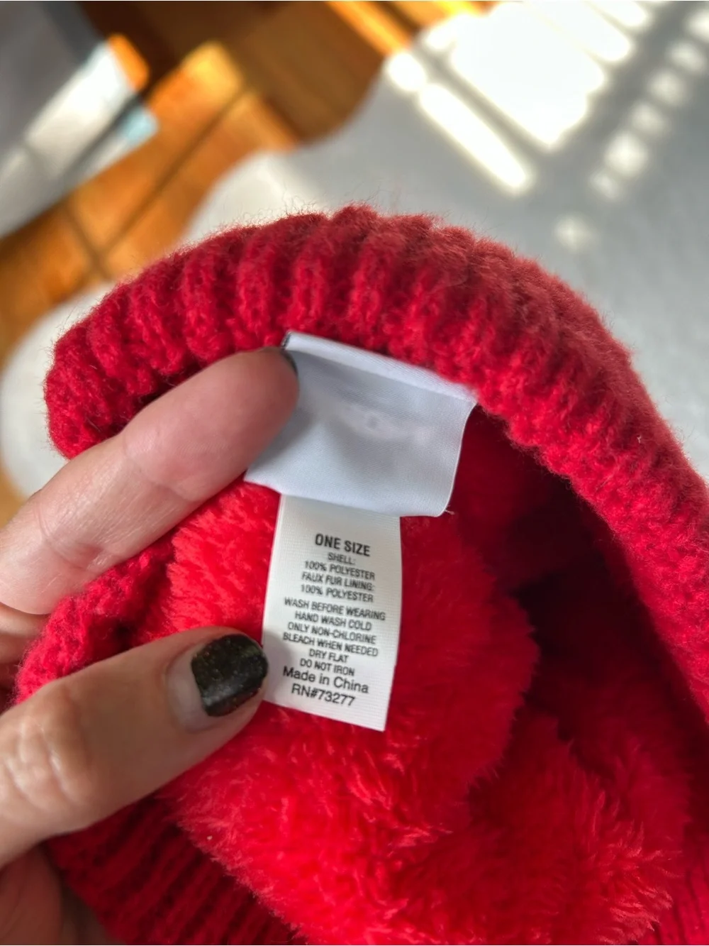 Sonoma Red Knit Pom Beanie Hat for Women